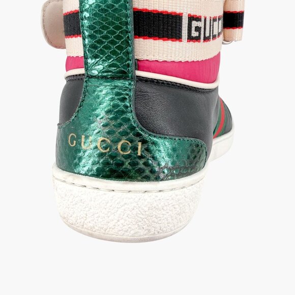 Gucci "New Ace" Black Leather High Top Sneakers Shoes Size 38.5 US 8.5 Women's - Picture 8 of 16